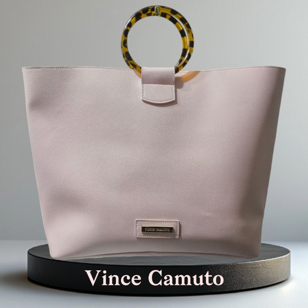Vince Camuto Blush Pink Tote Bag with Round Tortoise Handles -Oversized Carryall